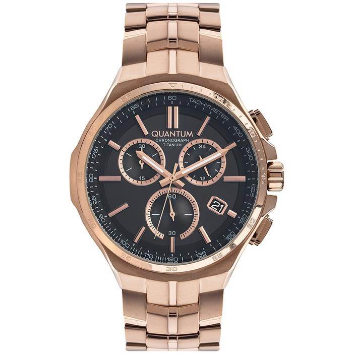 Quantum TTG912.450 Quartz Kronograflı Titanyum Kasa Çelik Rose Gold Kahverengi Kadran 47 mm Erkek Kol Saati