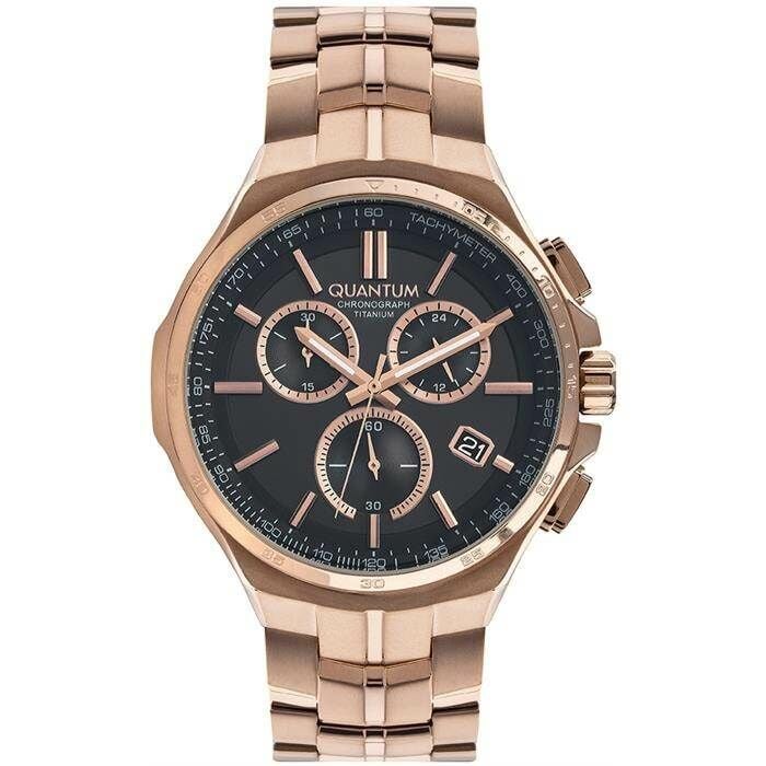 Quantum TTG912.450 Quartz Kronograflı Titanyum Kasa Çelik Rose Gold Kahverengi Kadran 47 mm Erkek Kol Saati