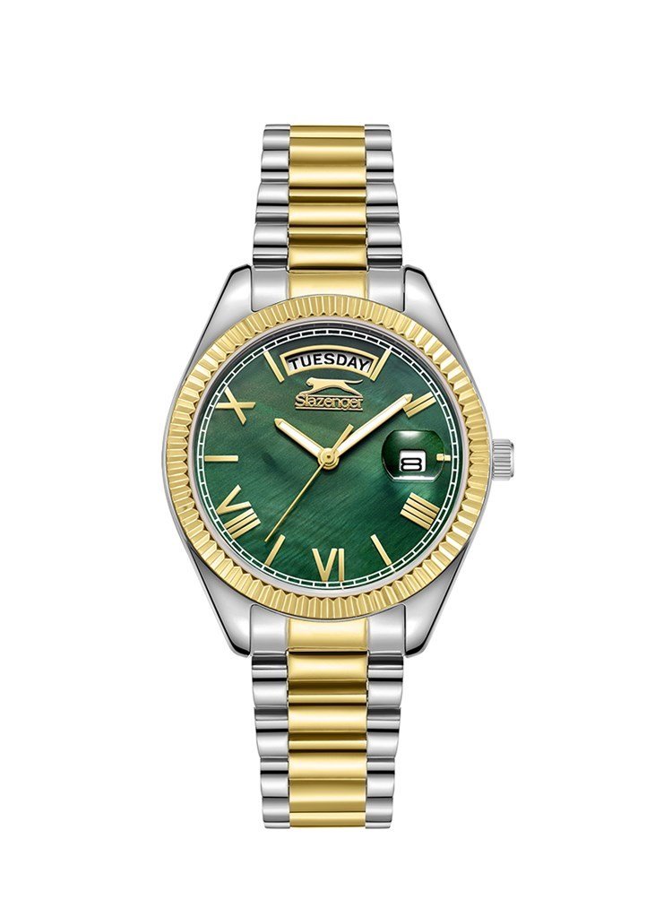 Slazenger SL.09.2338.4.08 Quartz Çelik Altın/Gri Yeşil Kadran 34 mm Kadın Kol Saati