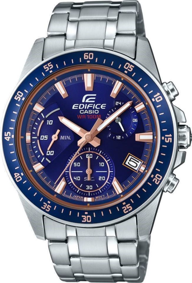 Casio EFV-540D-2AVUDF Quartz Çelik Gri Lacivert Kadran 10 ATM 44 mm Erkek Kol Saati