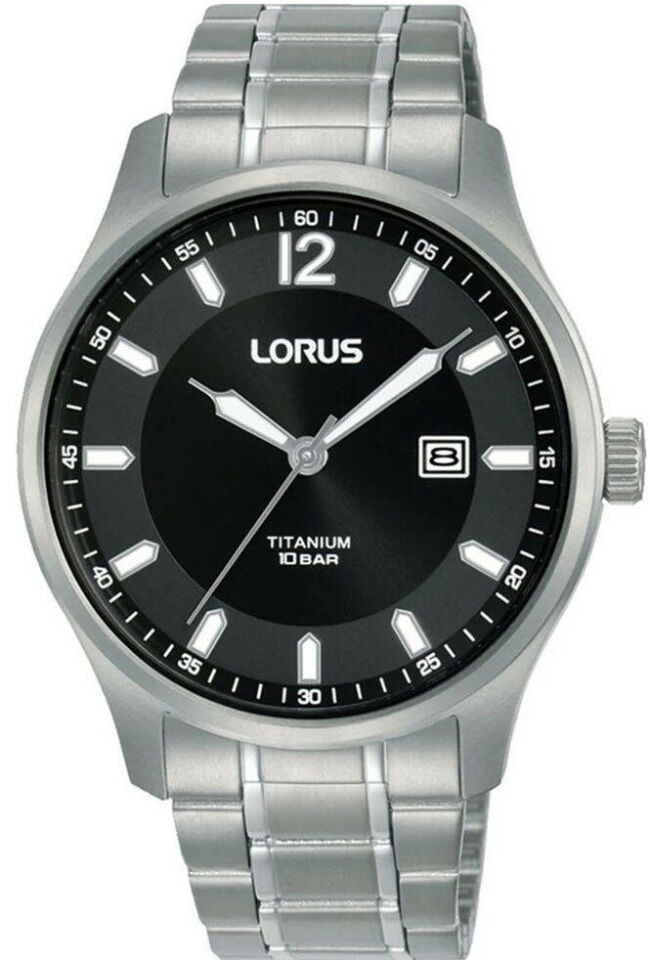 Lorus RH995QX9 Quartz Titanyum kasa Çelik Gri Siyah Kadran 40 mm Erkek Kol Saati
