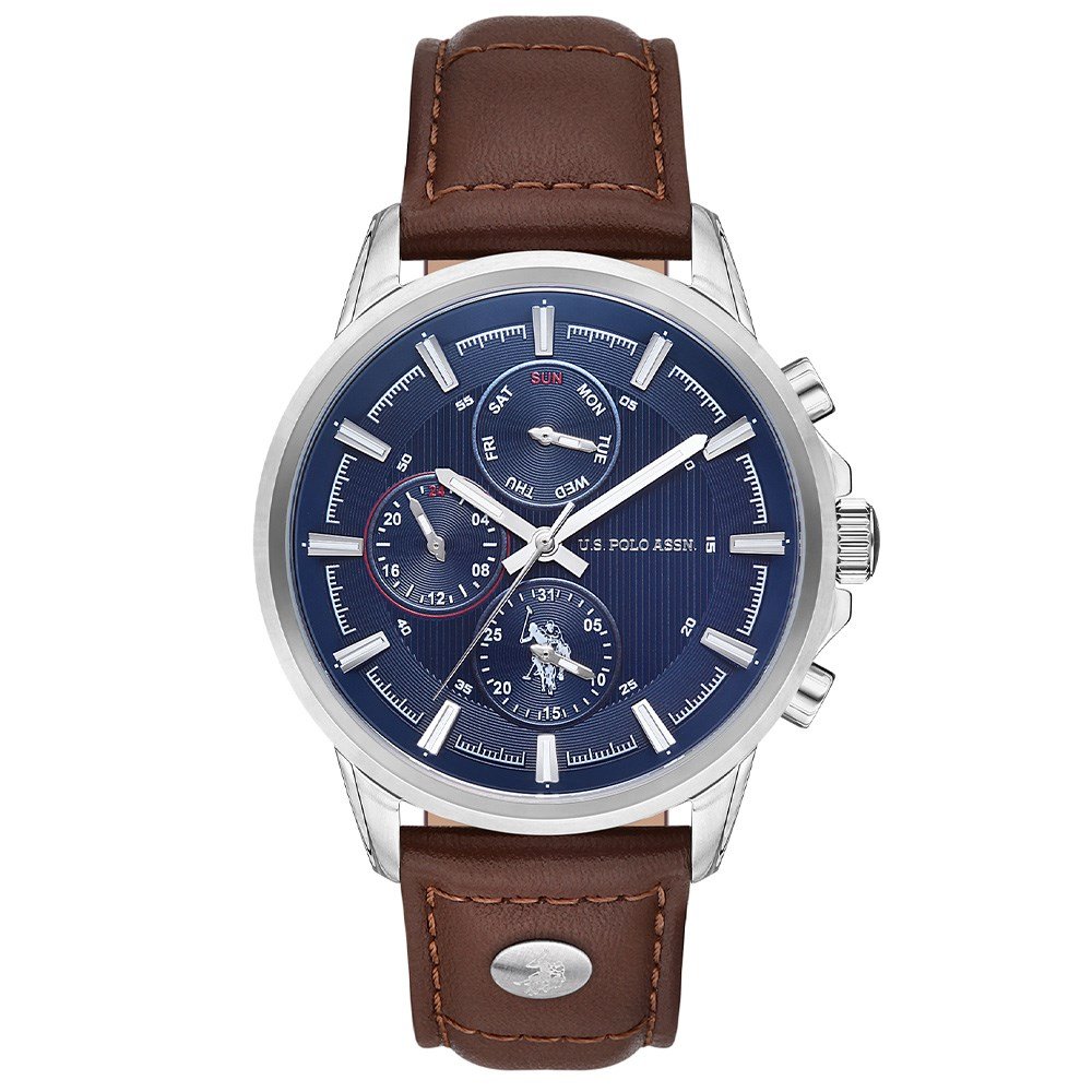 U.s. Polo Assn. USPA1016-02 Quartz Deri Kahverengi Lacivert Kadran 44 mm Erkek Kol Saati