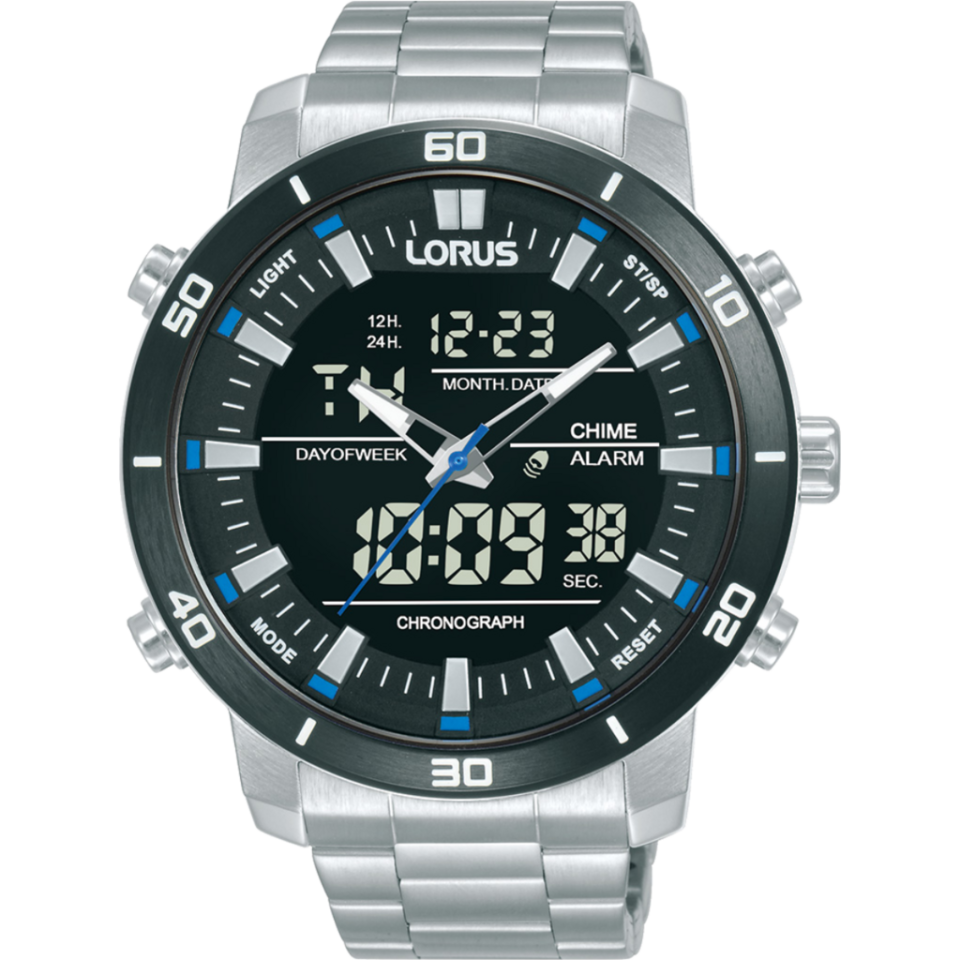 Lorus RW659AX9 Quartz Çelik Gri Siyah Kadran 10 ATM 46 mm Erkek Kol Saati