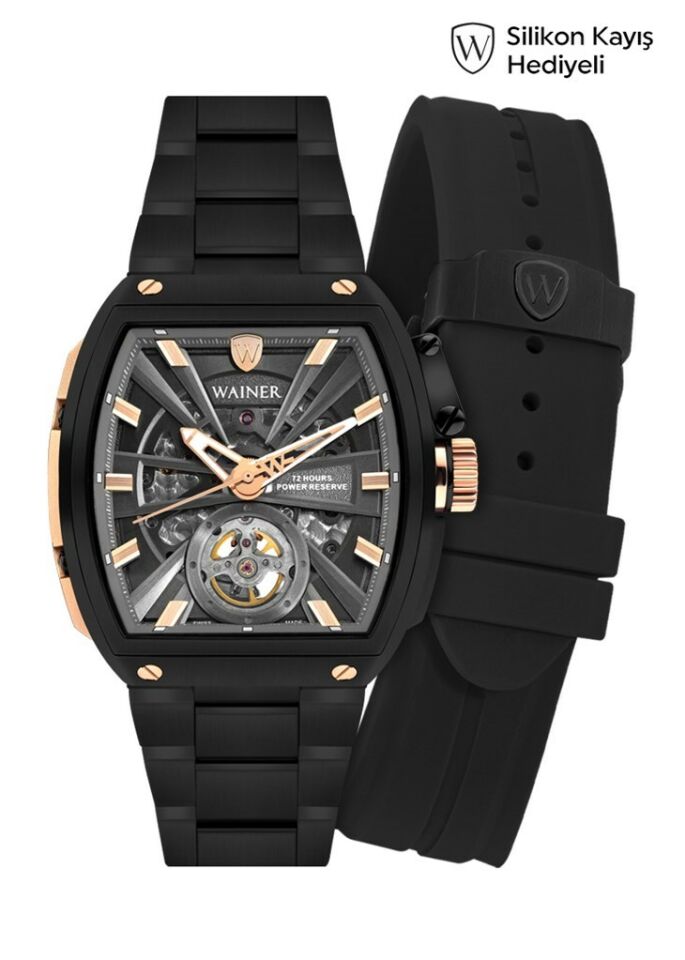Wainer WA.25150-B Otomatik Çelik-Silikon 43 mm Siyah Erkek Kol Saati