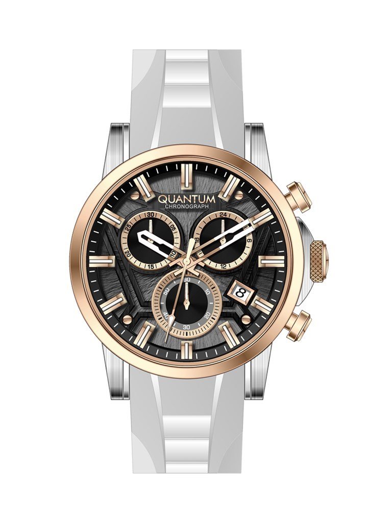 Quantum PWG1126.563 Quartz Kornograflı Silikon Rose/Gri 46 mm Erkek Kol Saati