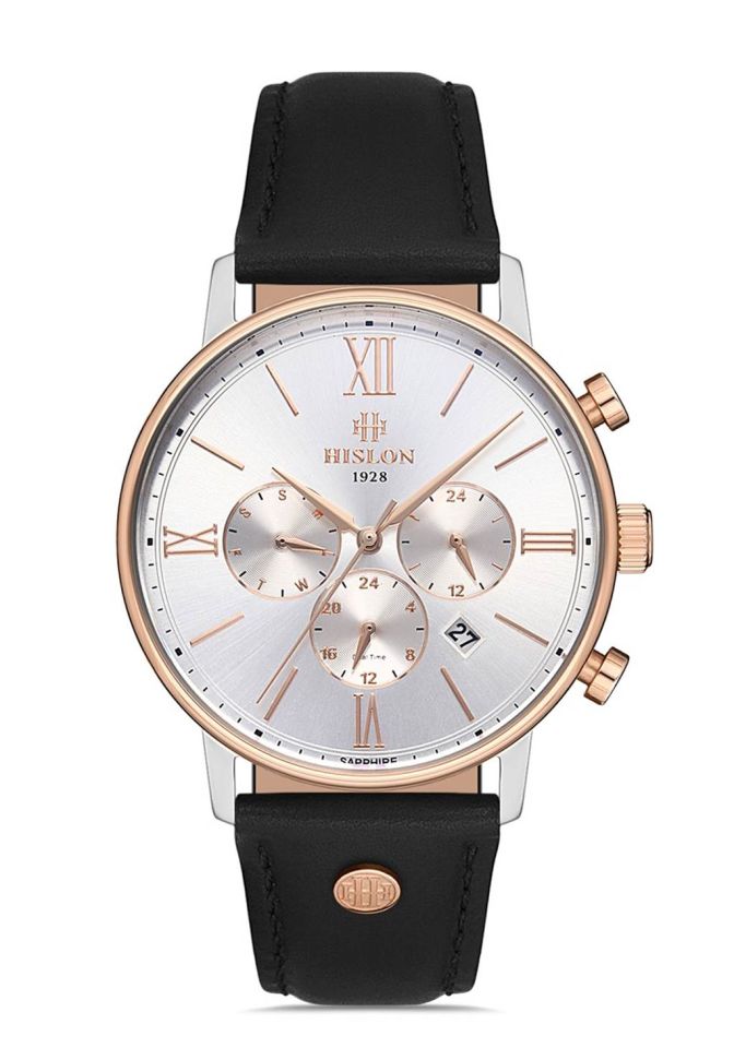 Hislon DT116R-02BR Japon Analog Deri Siyah 42 mm Erkek Kol Saati