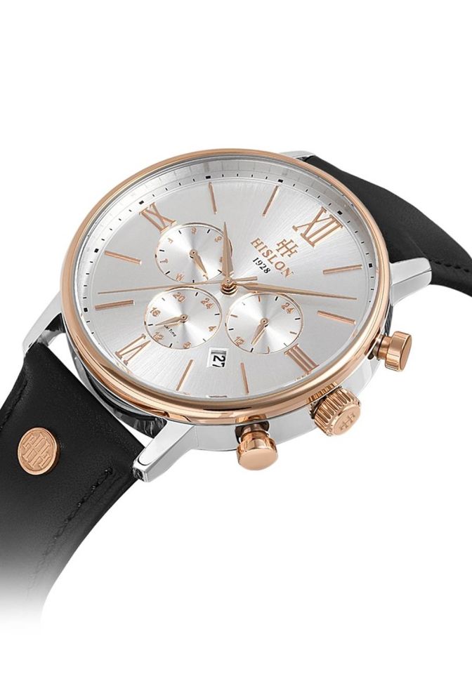 Hislon DT116R-02BR Japon Analog Deri Siyah 42 mm Erkek Kol Saati