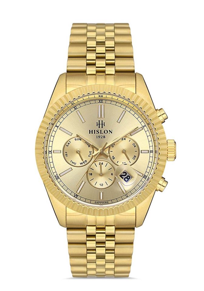 Hislon DT117G-08SG Japon Analog Çelik Altın Rengi 42 mm Erkek Kol Saati