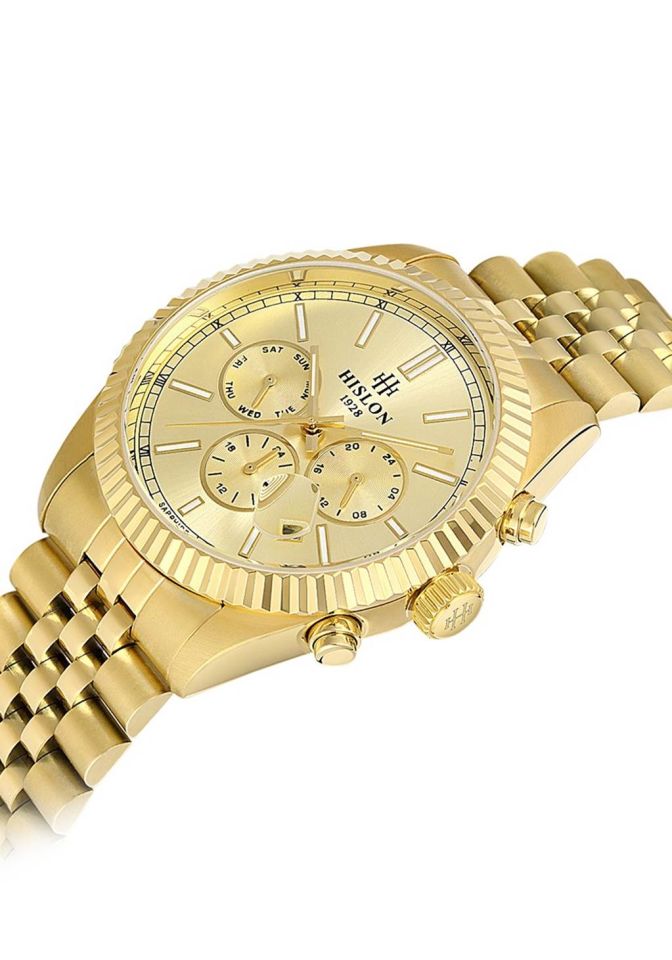 Hislon DT117G-08SG Japon Analog Çelik Altın Rengi 42 mm Erkek Kol Saati