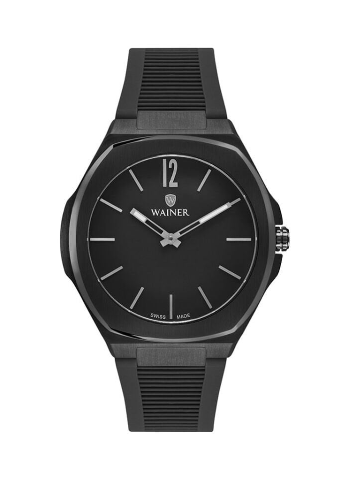 Wainer WA.10120-B Quartz Swiss Made 44 mm Siyah Silikon Kordonlu Erkek Kol Saati