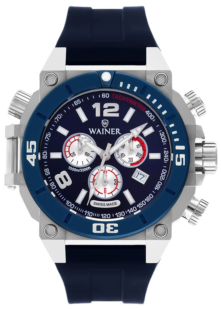 Wainer WA.10920-G Quartz Lacivert Silikon Kordonlu Kronolu 50 mm Erkek Kol Saati