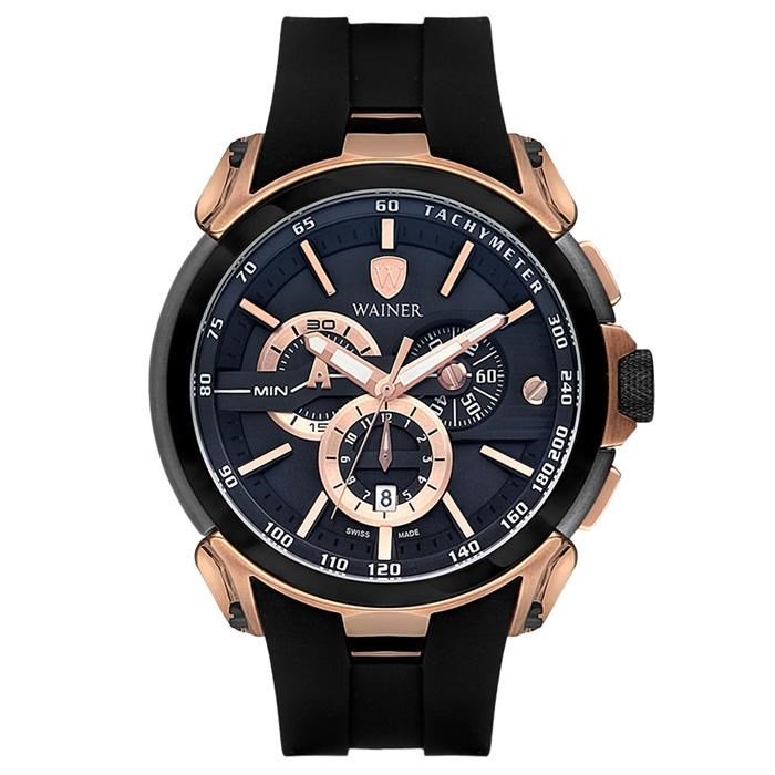 Wainer WA.16910-A 48 mm Siyah Silikon Kordonlu Kronolu Erkek Kol Saati