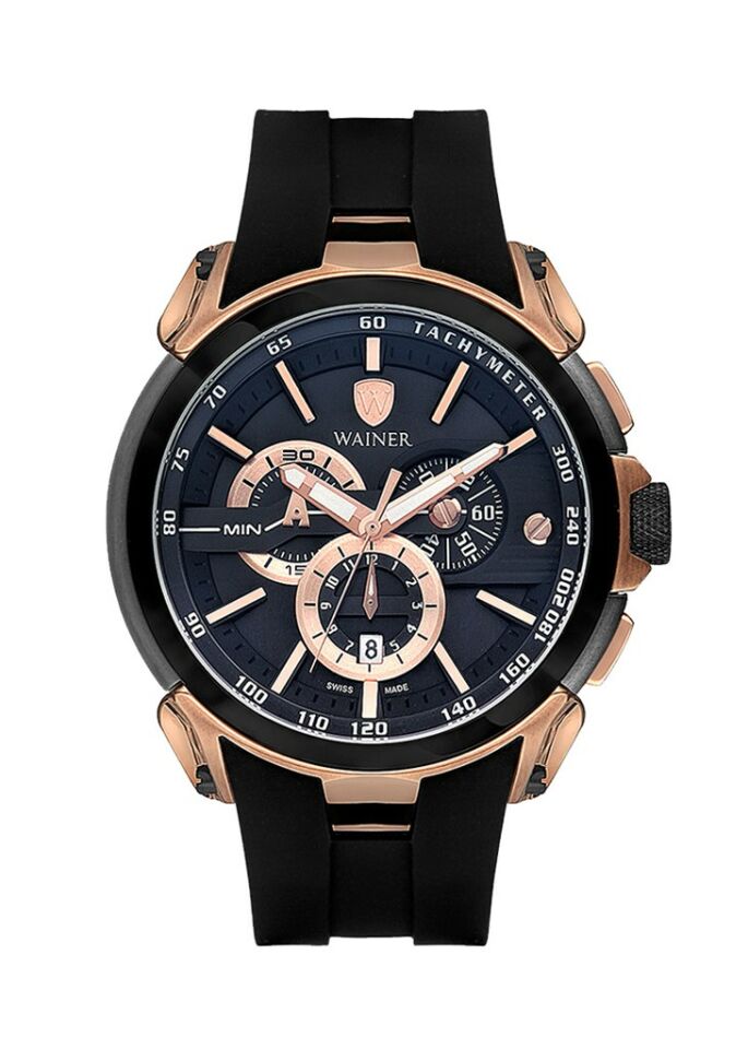 Wainer WA.16910-A 48 mm Siyah Silikon Kordonlu Kronolu Erkek Kol Saati