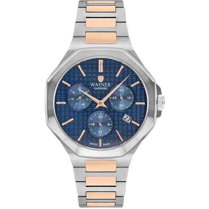 Wainer WA.19687-D Quartz Swiss Made Çelik Gri/Rose Lacivert Kadran 44 mm Erkek Kol Saati