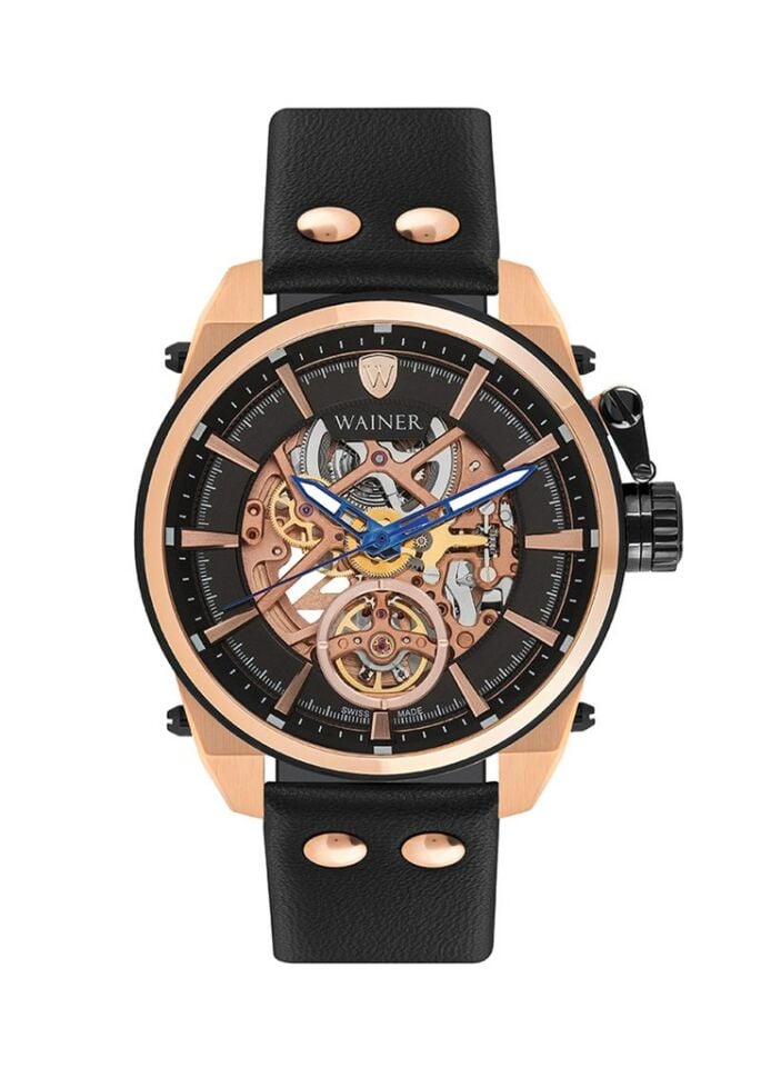 Wainer WA.25980-B Otomatik Swiss Made Deri Siyah 46 mm Erkek Kol Saati