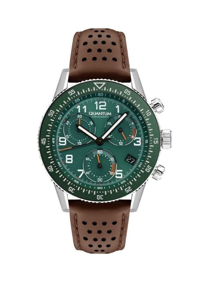 Quantum PWG1118.376 Quartz Deri Kahverengi Yeşil Kadran 45 mm Erkek Kol Saati