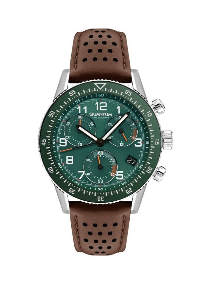 Quantum PWG1118.376 Quartz Deri Kahverengi Yeşil Kadran 45 mm Erkek Kol Saati