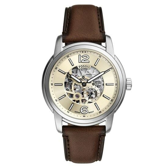 Fossil FME3264 Otomatik Deri Kahverengi Krem Kadran Safir Cam 43 mm Erkek Kol Saati