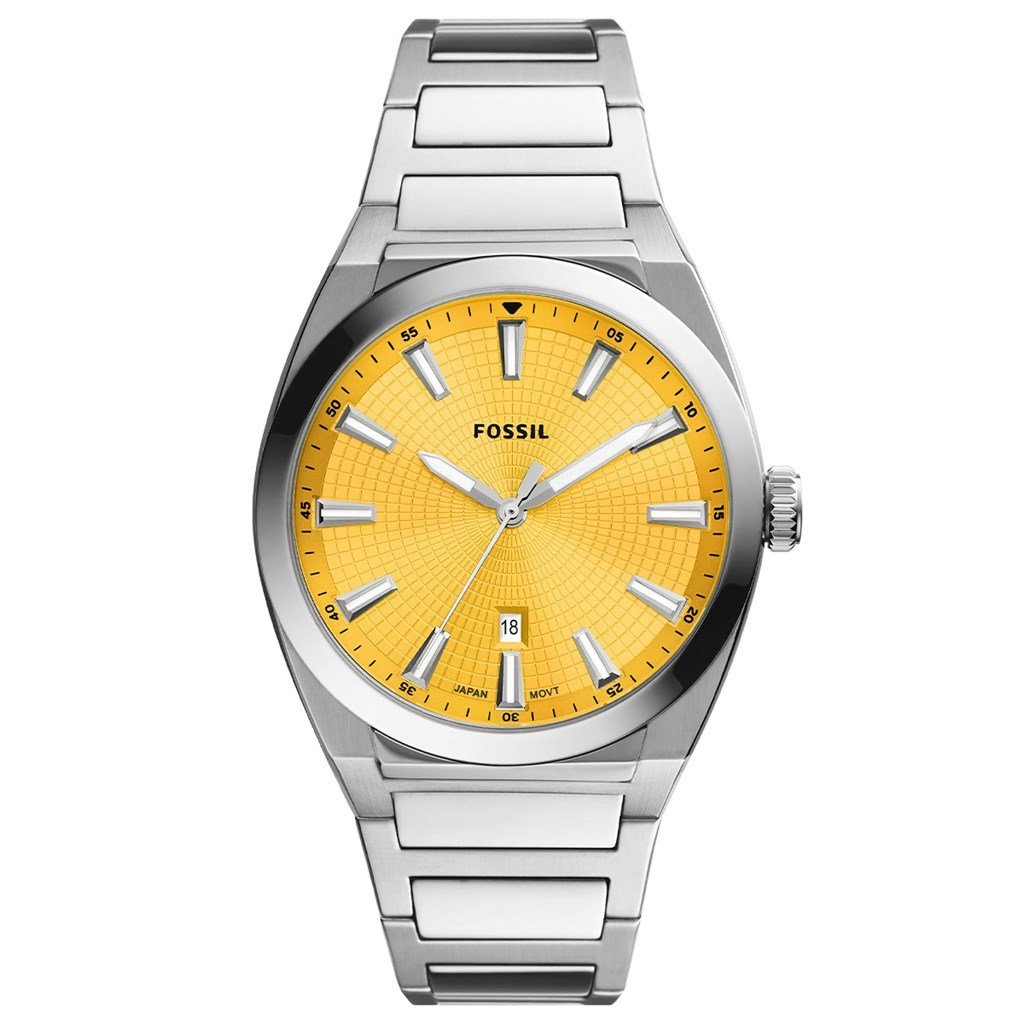 Fossil FFS5985 Quartz Çelik Gri Sarı Kadran 42 mm Erkek Kol Saati