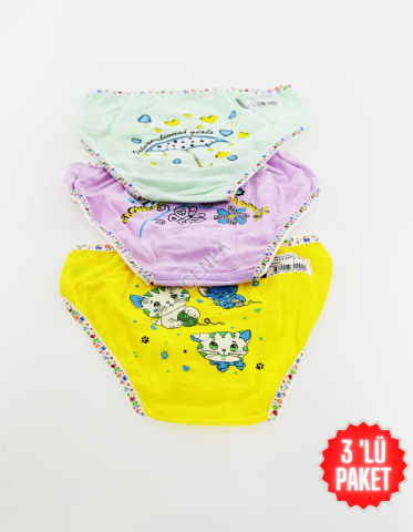Tutku Çocuk Kız Renkli Slip 3'lü Paket