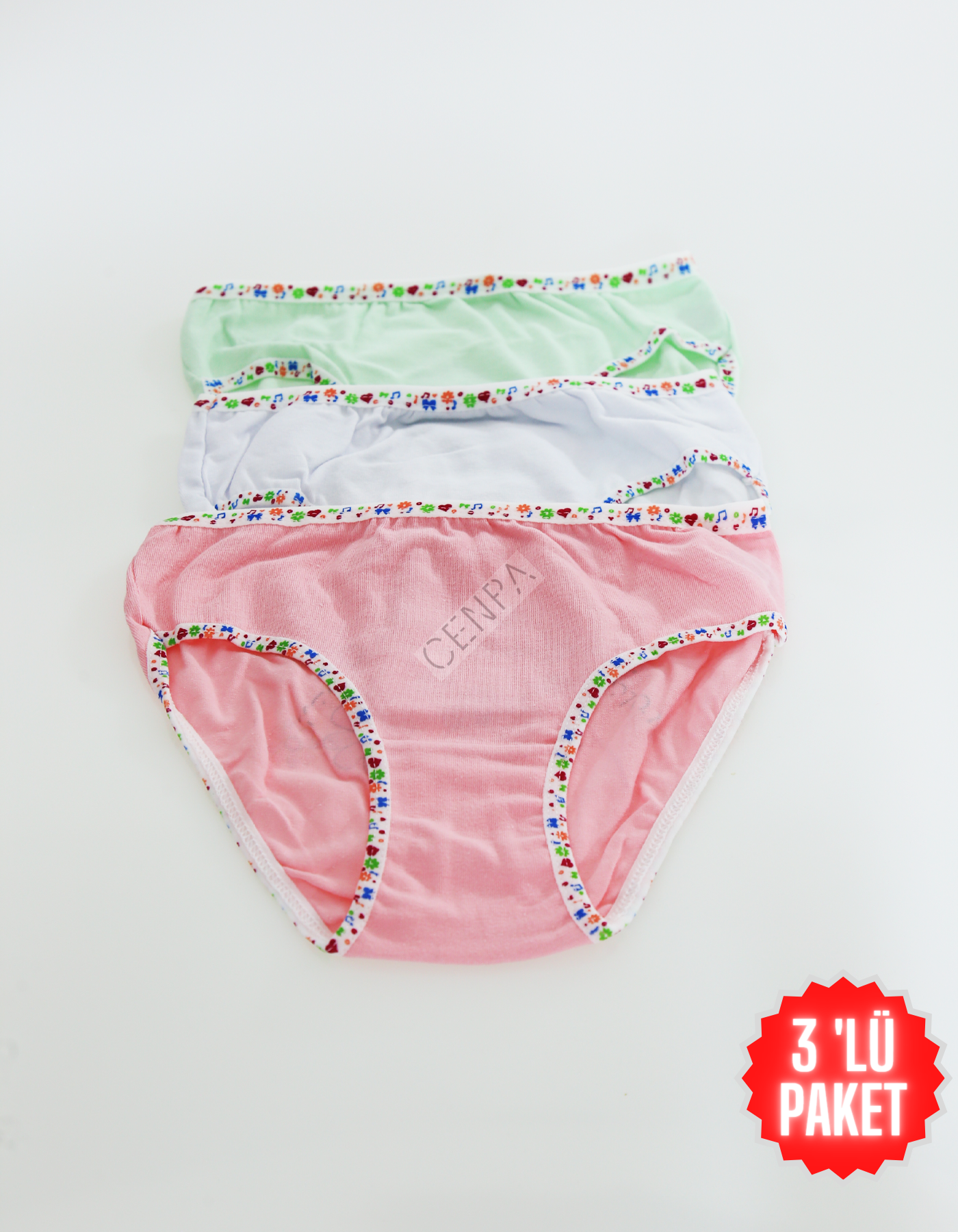 Tutku Çocuk Kız Renkli Slip 3'lü Paket Beyaz-Pembe-Yeşil