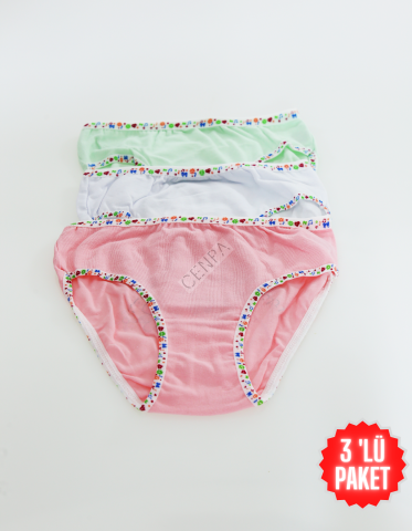 Tutku Çocuk Kız Renkli Slip 3'lü Paket Beyaz-Pembe-Yeşil
