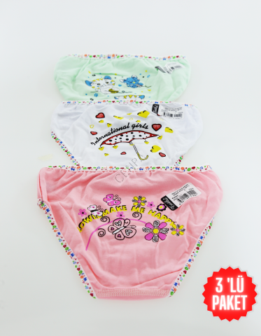 Tutku Çocuk Kız Renkli Slip 3'lü Paket Beyaz-Pembe-Yeşil