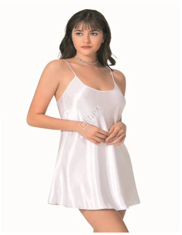 Ahu Ekru Kısa Saten Gecelik-8093