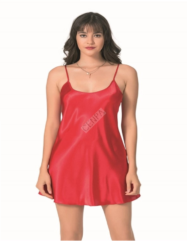 Ahu Kırmızı Kısa Saten Gecelik-8093