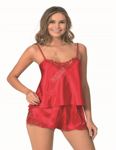 Ahu Kırmızı Saten Babydoll Şort Takımı-0025