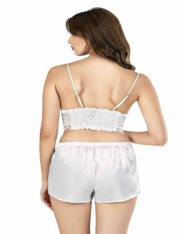 Ahu Ekru Saten Büstiyerli Babydoll Şort Takımı-7662