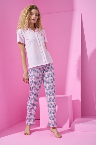 Arcan Pijama Desenli Pembe Pijama Takımı-90101-7