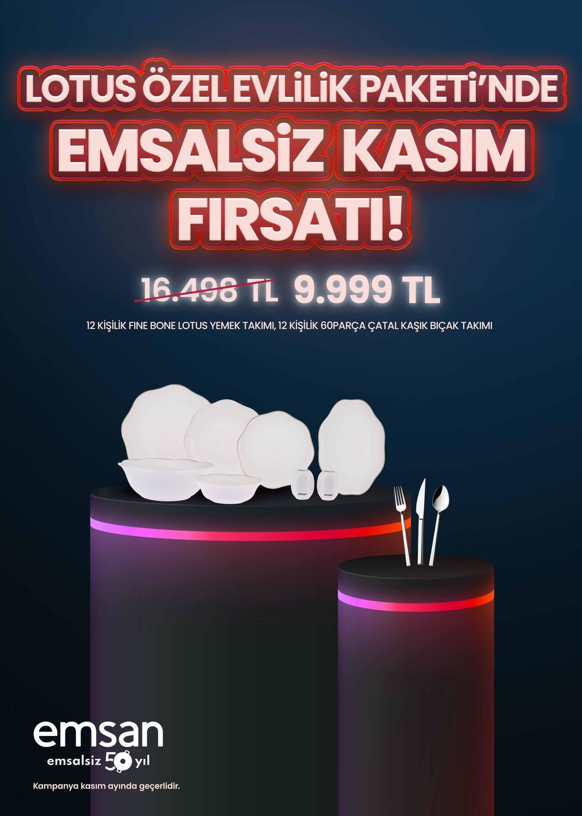 Emsan Lotus Özel Evlilik Paketi Yemek takımı -Çatal Kaşık Bıçak Takımı