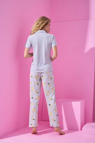 Arcan Pijama Desenli Gri Pijama Takımı-90101-9