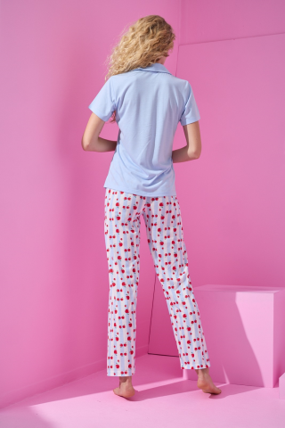 Arcan Pijama Desenli Mavi Pijama Takımı-90101-4