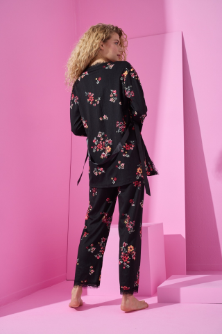 Arcan Pijama Siyah ve Kırmızı Desenli Sabahlıklı Pijama Takımı-80118-8