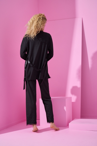 Arcan Pijama Siyah Sabahlıklı Pijama Takımı-80118-1