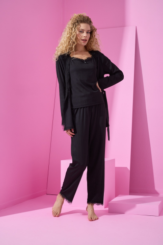 Arcan Pijama Siyah Sabahlıklı Pijama Takımı-80118-1