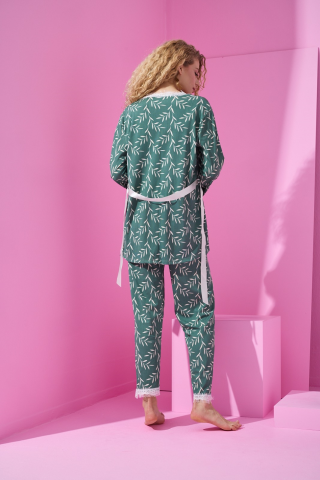 Arcan Pijama Yeşil Desenli Sabahlıklı Pijama Takımı-80118-3