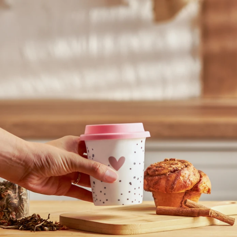 Emsan  Amore Silikon Kapaklı Mug 300 ml Pembe-2960