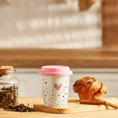 Emsan  Amore Silikon Kapaklı Mug 300 ml Pembe-2960