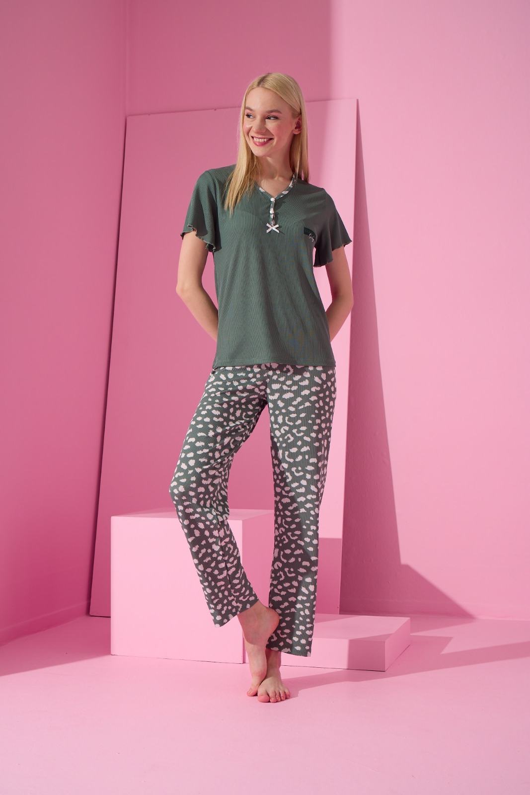 Arcan Pijama Yeşil İkili Pijama Takımı-70101-3