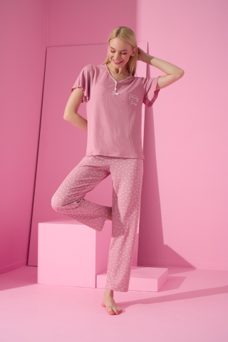 Arcan Pijama Pudra İkili Pijama Takımı-70101-6