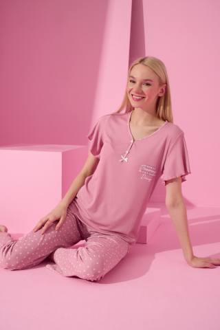 Arcan Pijama Pudra İkili Pijama Takımı-70101-6