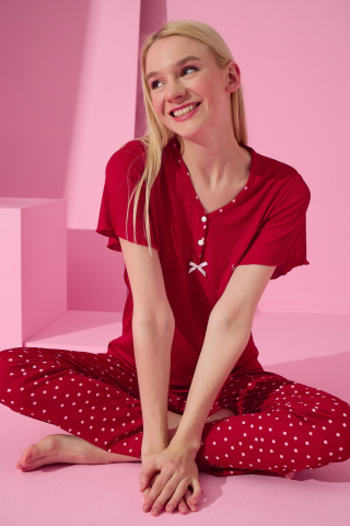 Arcan Pijama Kırmızı İkili Pijama Takımı-70101-5