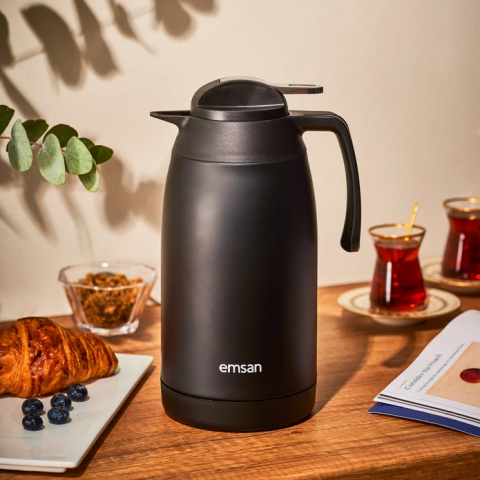 Emsan New Vega Çelik Termos 2.1 Litre Mat Siyah-2418