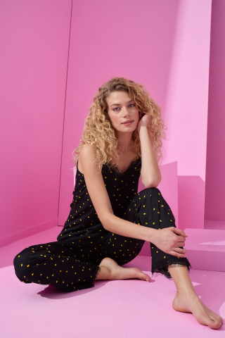 Arcan Pijama Siyah-Sarı Desenli İkili Pijama Takımı-80115-17