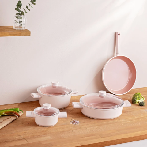 Emsan  Swiss Crystal 7 Parça Tencere Seti Pembe-3683