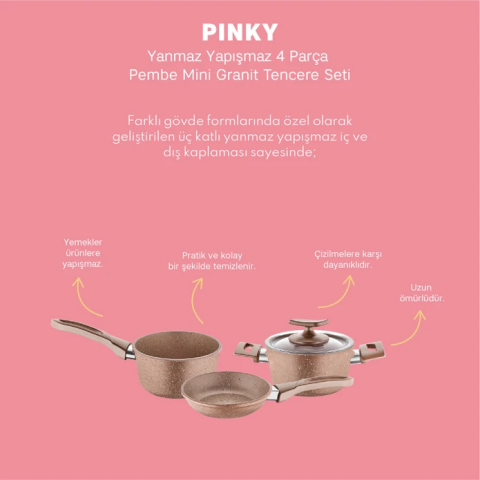 Emsan Pinky Pembe 4 Parça Granit Mini Set-0612