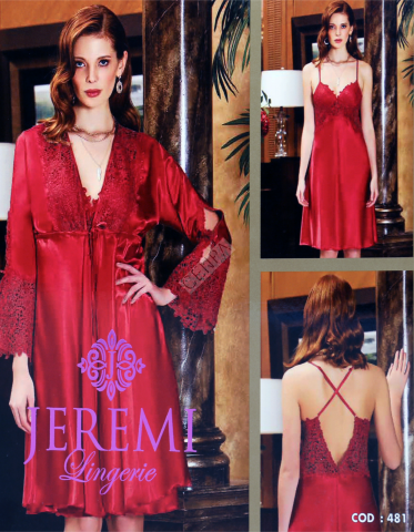Jeremi 481 Kadın Dantelli 6 'lı Gecelik Seti Bordo